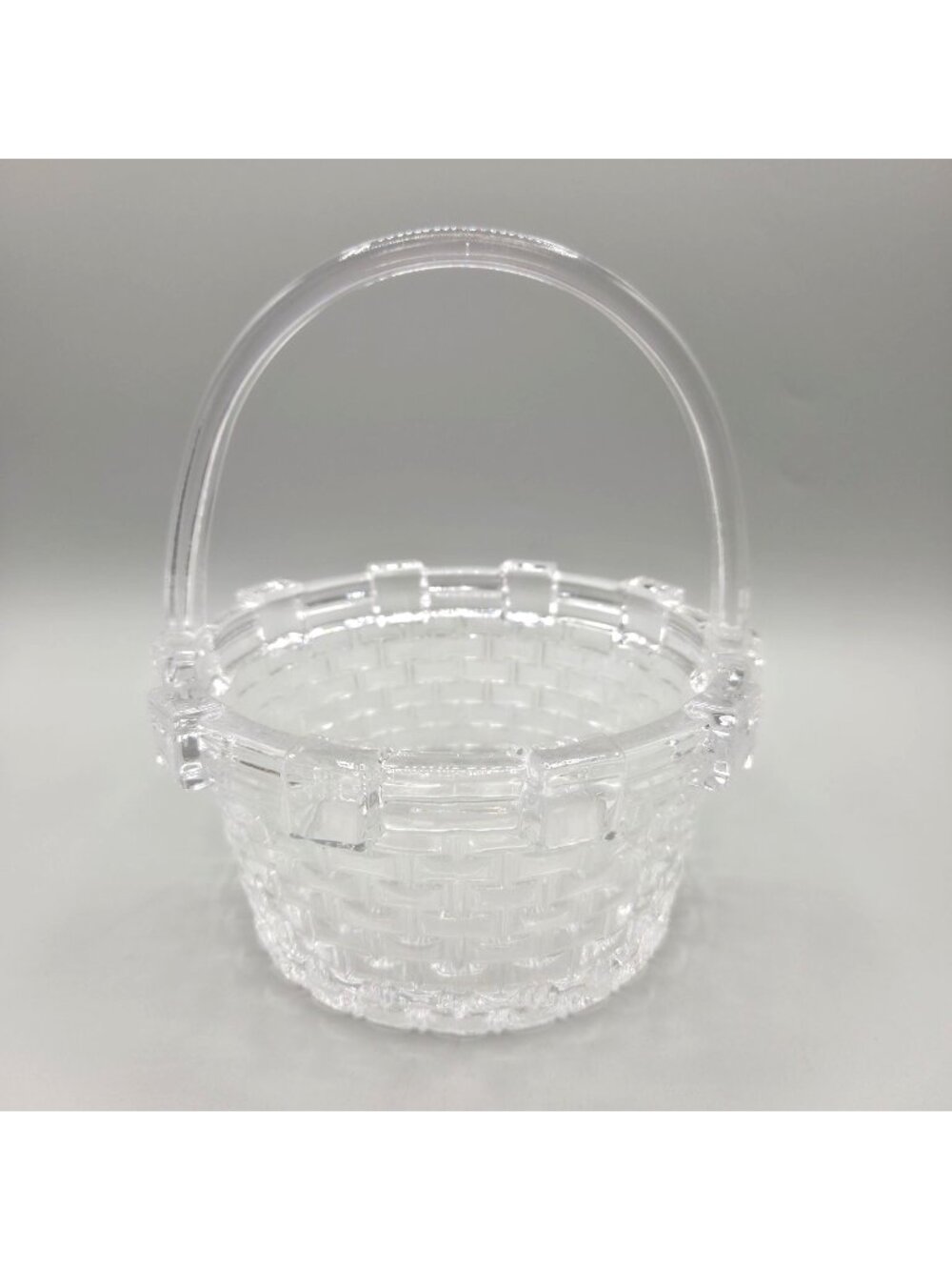 Basketweave Clear Glass Basket With Handle Candy Dish Vintage Inspired Look